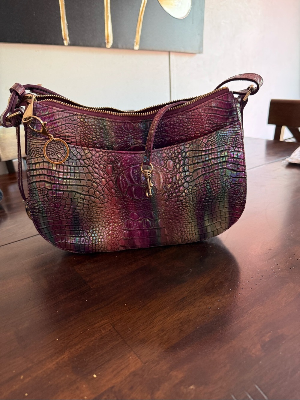 Brahmin Purple Multicolor Croc-Embossed Crossbody Bag